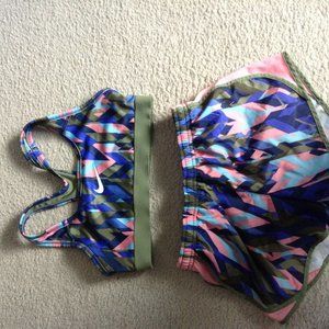 Nike kids athletic camo shorts and bra set
